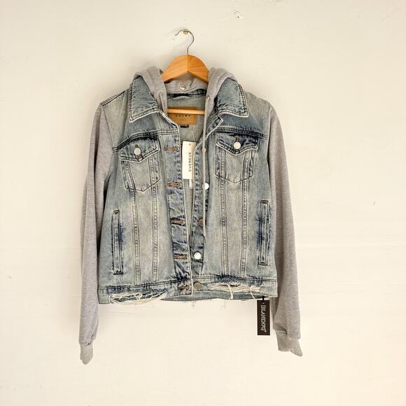 Blank NYC Hooded Fury Button Front Light Denim Jacket Blue/Gray M - Picture 2 of 10